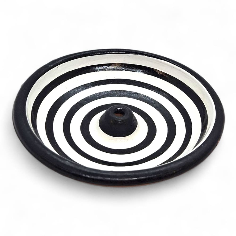 Incensário Peruano Cerâmica Estilo Espiral Preto Branco 9cm