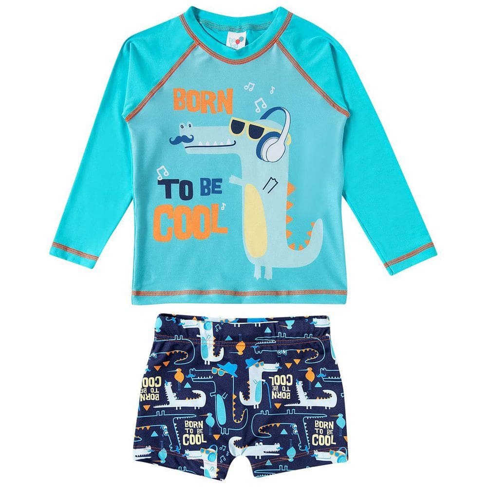 Conjunto Praia Infantil Proteção UV 50+ Jacaré Turquesa Tip Top