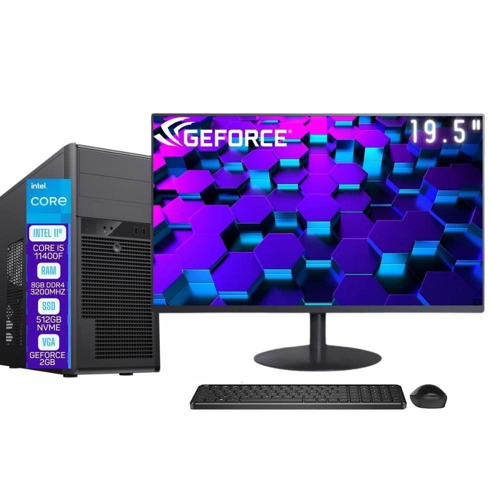 Computador Completo Skill Pro Intel 11ª Geração Core i5 11400F 8GB DDR4 Placa de vídeo Geforce 2GB SSD 512GB Monitor 19.5” LED Windows 11 SP-054