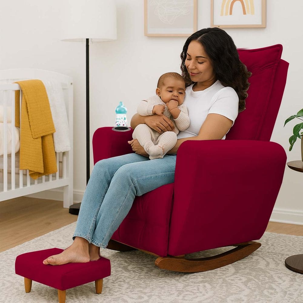 Poltrona Cadeira de Amamentação Balanço e Puff Ternura Vermelho