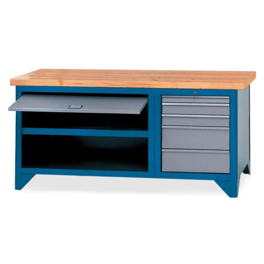 Bancada Com 5 Gavetas Porta Retrátil Suporte Para Morsa N05 E Tampo De Pinus 40mm 217a Cmb