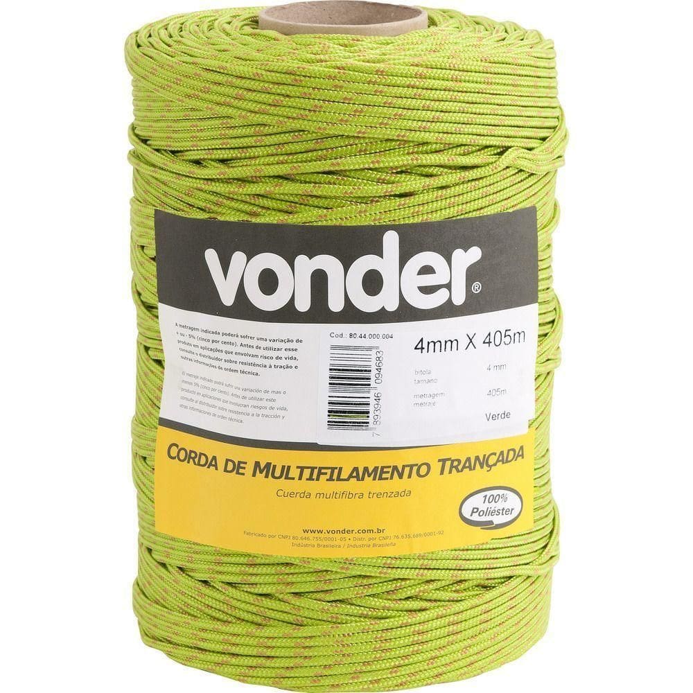 Corda Multifilamento Trançada 6,0mm 4,5kg 173 Metros Verde P