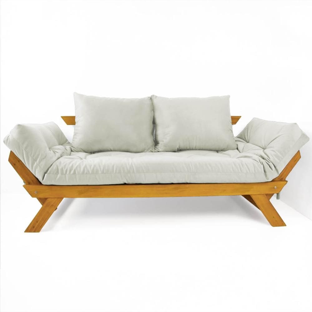 Sofá Japão Futon Acquablock Branco Off Madeira Cor Mel