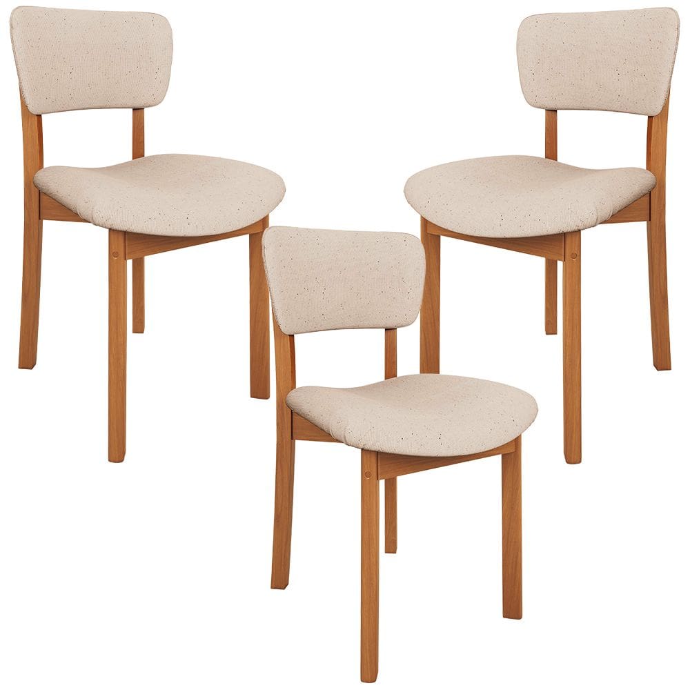 Kit 03 Cadeiras Para Sala de Jantar Cozinha Living Estofada Dara L02 Linho Bege - Lyam Decor