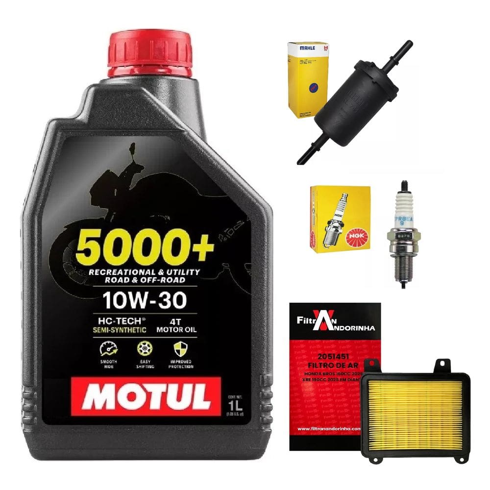 Kit Menutenção Bros 150 2009 Ate 2013 Óleo 10W30 Semissintético + Vela Ignição + Filtro Ar + Filtro Combustível
