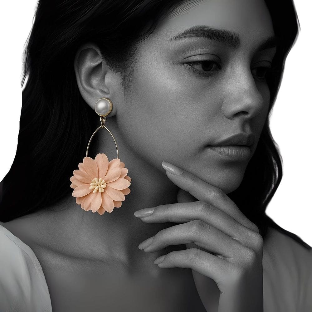 Brinco Flor Pêssego com Pérola Pino Festa Feminino