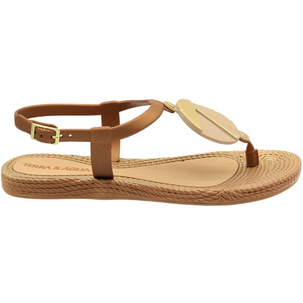 Sandália Rasteira Terra e Água Medalhão Fivela Feminina