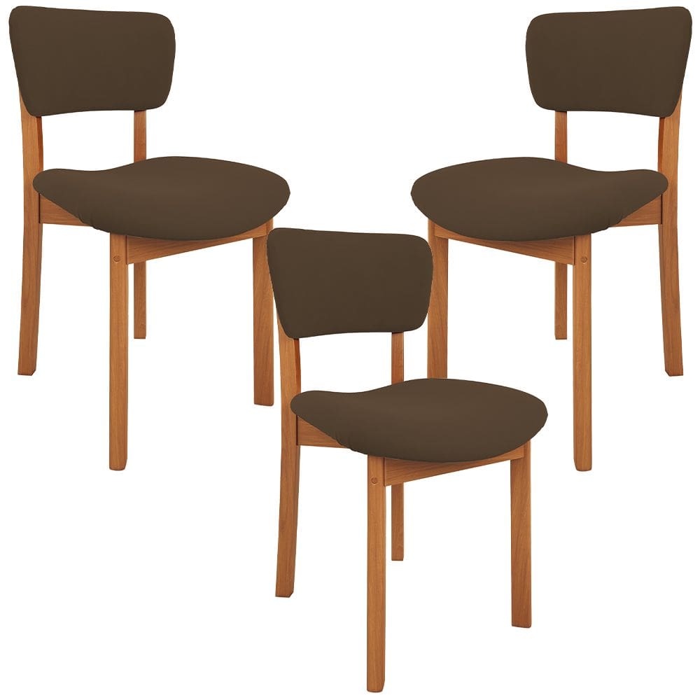Kit 03 Cadeiras Para Sala de Jantar Cozinha Living Estofada Dara L02 Suede Marrom - Lyam Decor