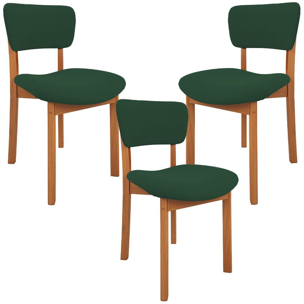Kit 03 Cadeiras Para Sala de Jantar Cozinha Living Estofada Dara L02 Suede Verde Musgo - Lyam Decor