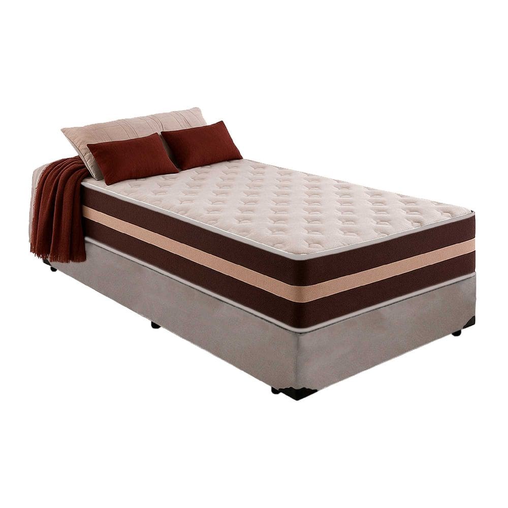 Cama Box Solteiro 88 Suede Cinza com Colchão Little Angel Mola Superlastic 63x88x188cm