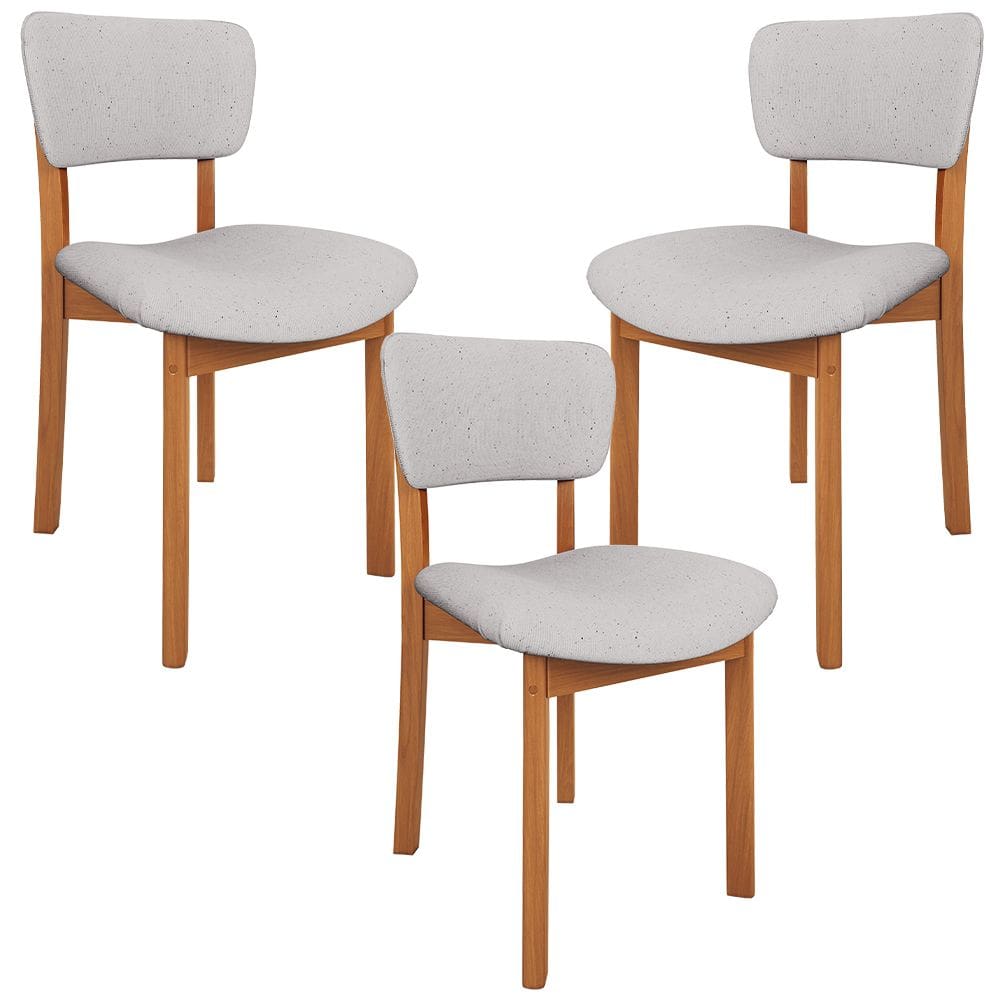 Kit 03 Cadeiras Para Sala de Jantar Cozinha Living Estofada Dara L02 Linho Cinza - Lyam Decor