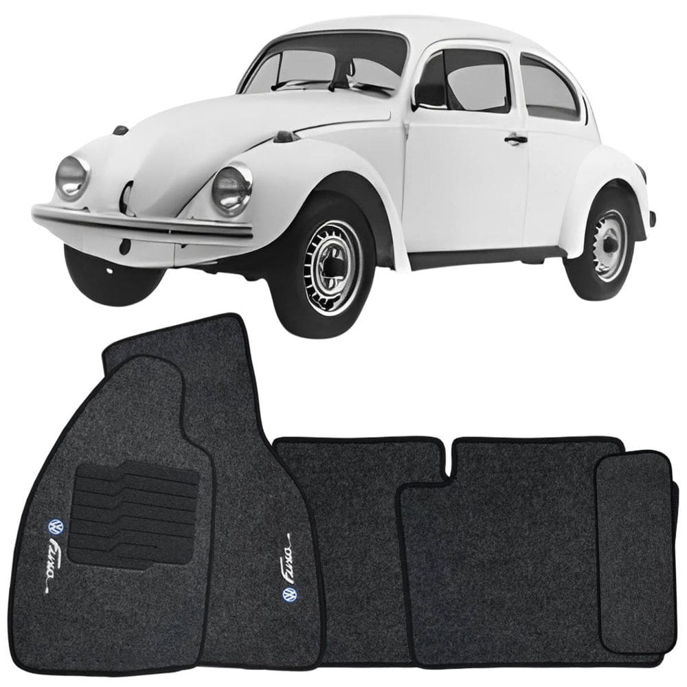 Tapete Carpete Fusca 1951 à 1996 Grafite Logo Bordado Jogo 5 Peças Ecotap S4236 Automotivo Soft