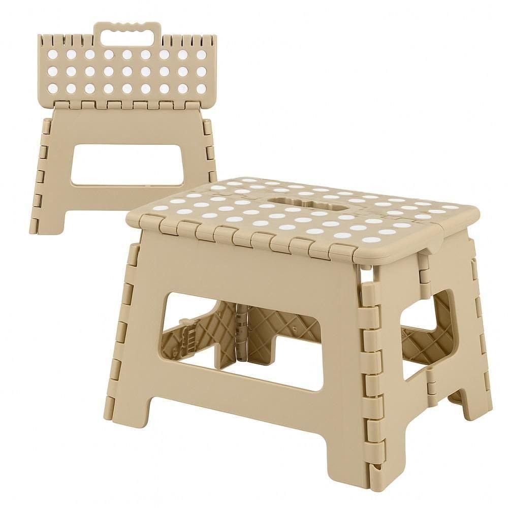 Banquinho Dobravel Alca Portatil Degrau Auxiliar Adulto Crianca Casa Cozinha Praia 130kg Bege