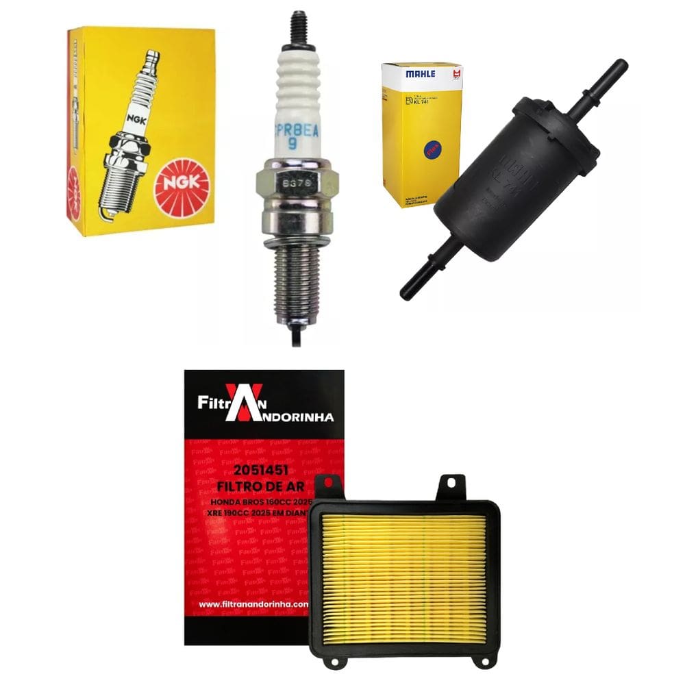 Kit Com Vela De Ignição + Filtro De Ar Filtran + Filtro De Combustivel Mahle Bros 150