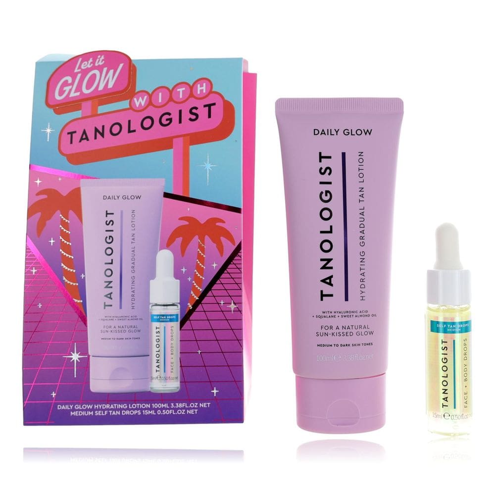 Conjunto de presentes: loção hidratante Tanologist Let it Glow Daily Glow, 100 ml, mais gotas autobronzeadoras médias, 15 ml