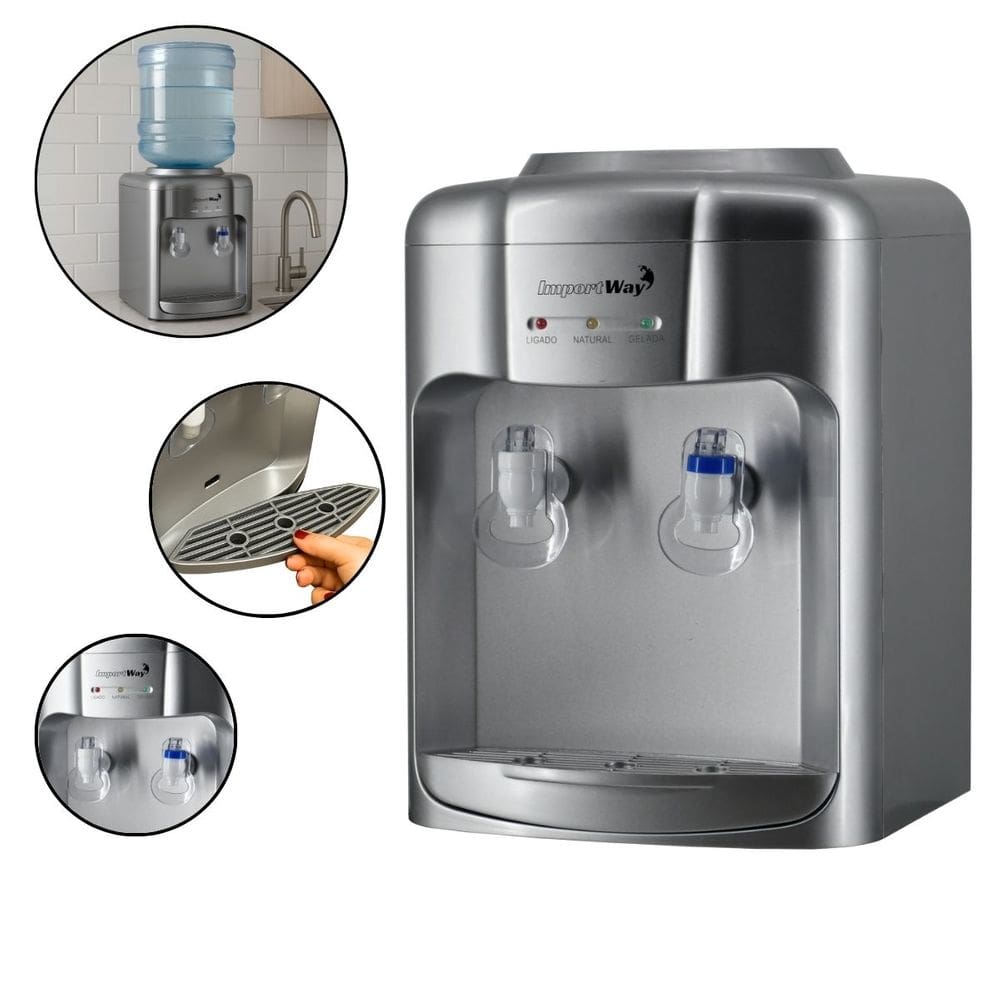 Bebedouro Refrigerado Água Gelada Natural Galão Garrafão Mesa Eletrônico Prata 110V Importway Iwbar