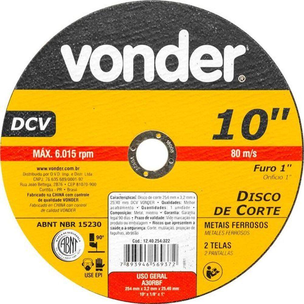 Disco De Corte 254,0x3,2x25,40 Dcv Vonder