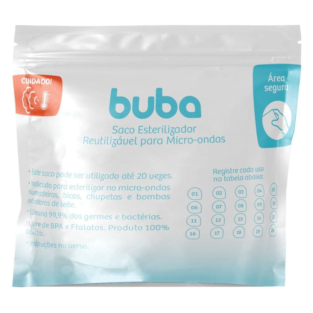 Kit 6 Sacos Esterilizador de Mamadeira Chupeta Bico para Micro-ondas Reutilizável Até 20 Vezes Buba