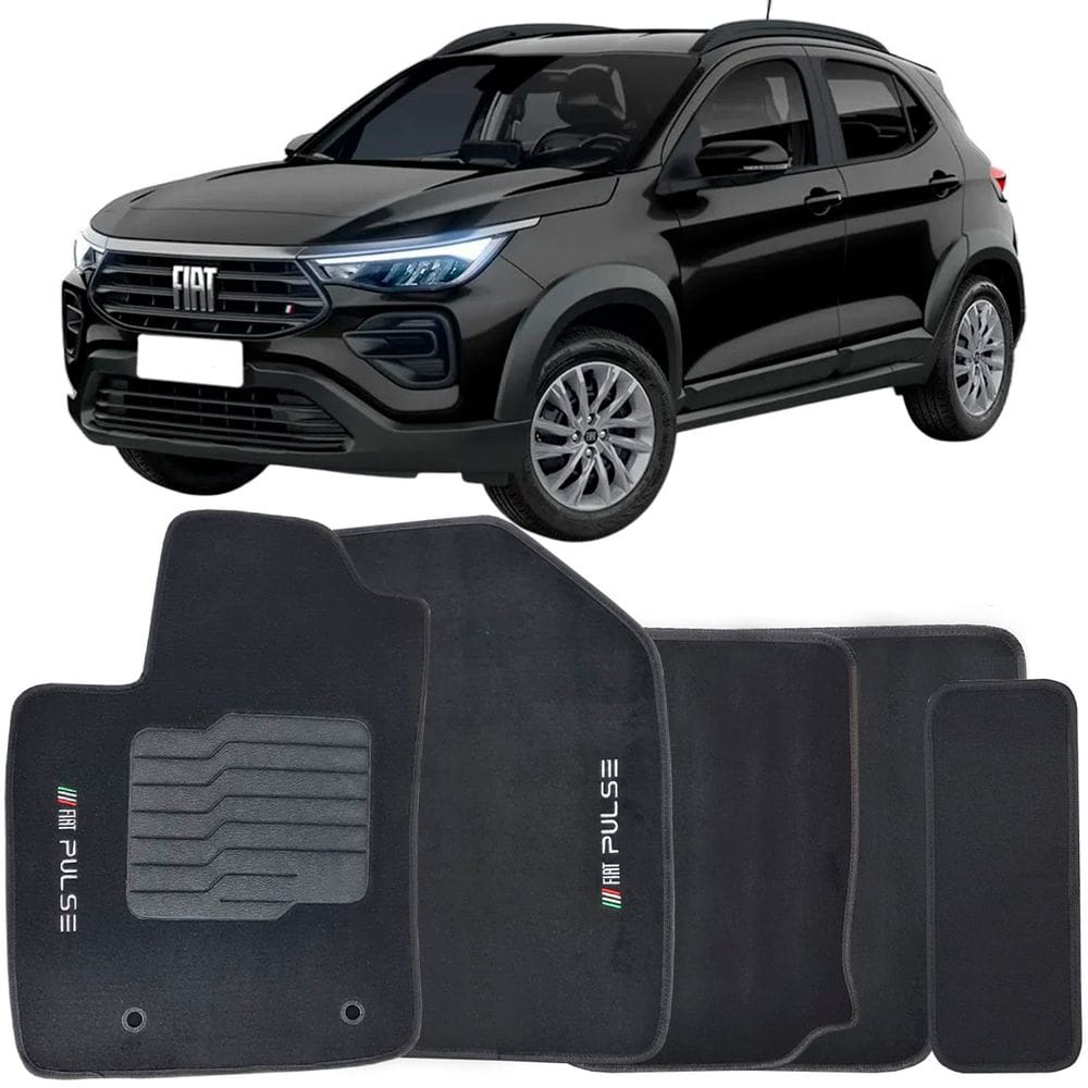 Tapete Carpete Pulse 2022 à 2025 Preto Logo Bordado Jogo 5 Peças Ecotap S8435 Automotivo Soft