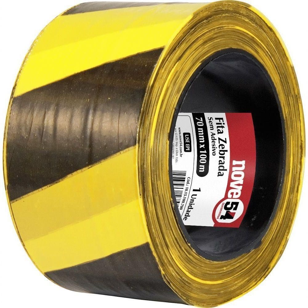 Fita Zebrada Sem Adesivo 70mmx100m Amarela E Preta - Nove54