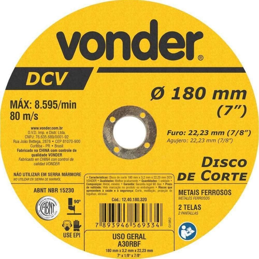 Disco De Corte 180,0x3,2x22,23 Dcv Vonder