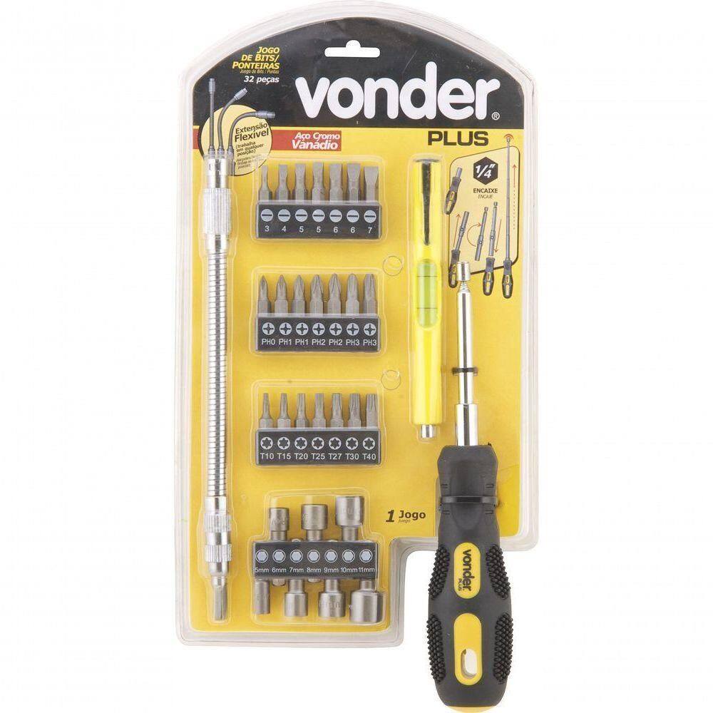 Jogo Bits Ponteiras 1-4 Com 32 Pç Cromo Vanádio Vonder Plus