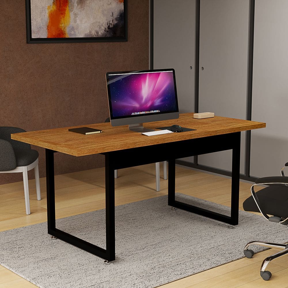 Escrivaninha 160x80 Estrutura Industrial Com Pés De Ferro Para Home Office