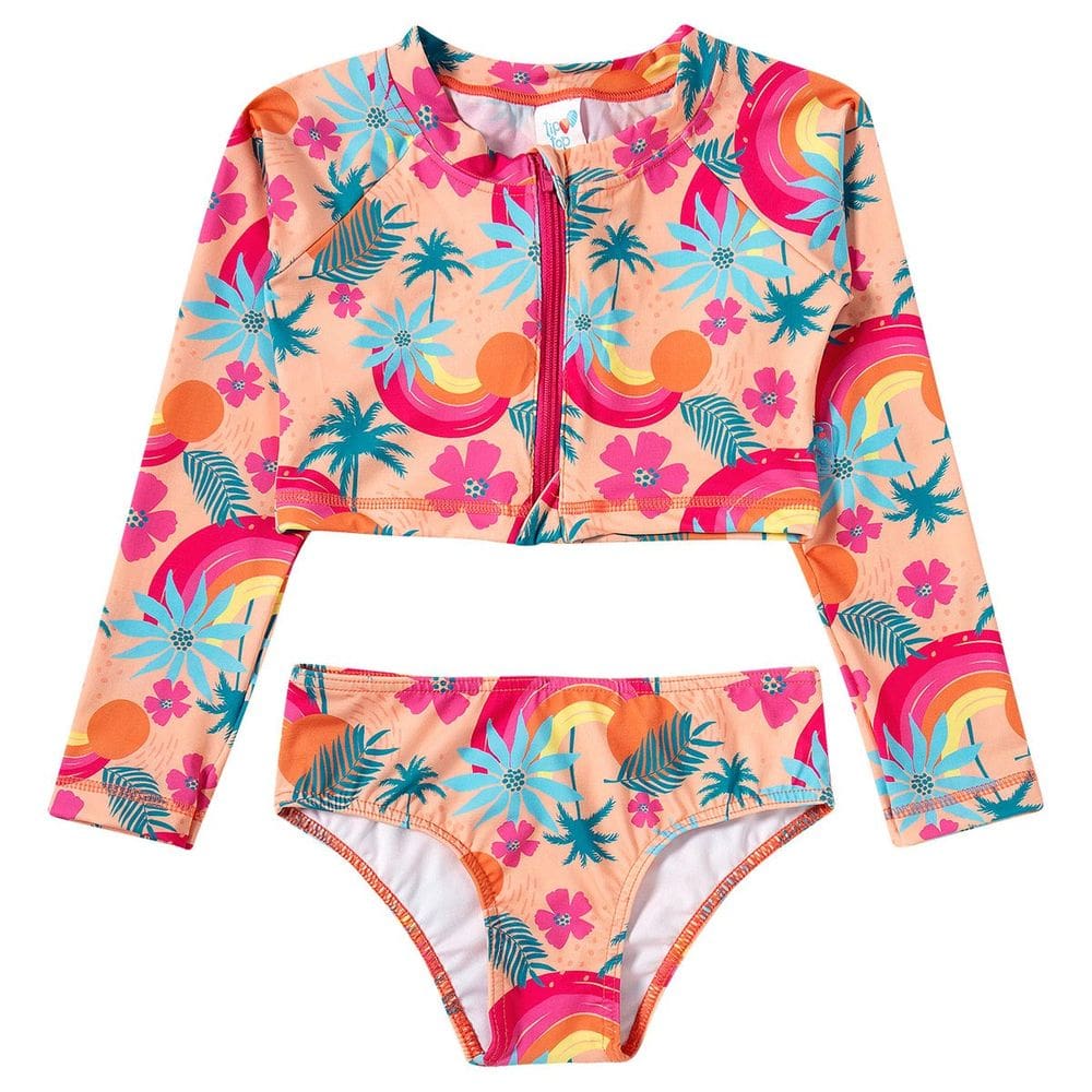 Biquíni Infantil Cropped Manga Longa Proteção UV Tropical Tucano Laranja Tip Top