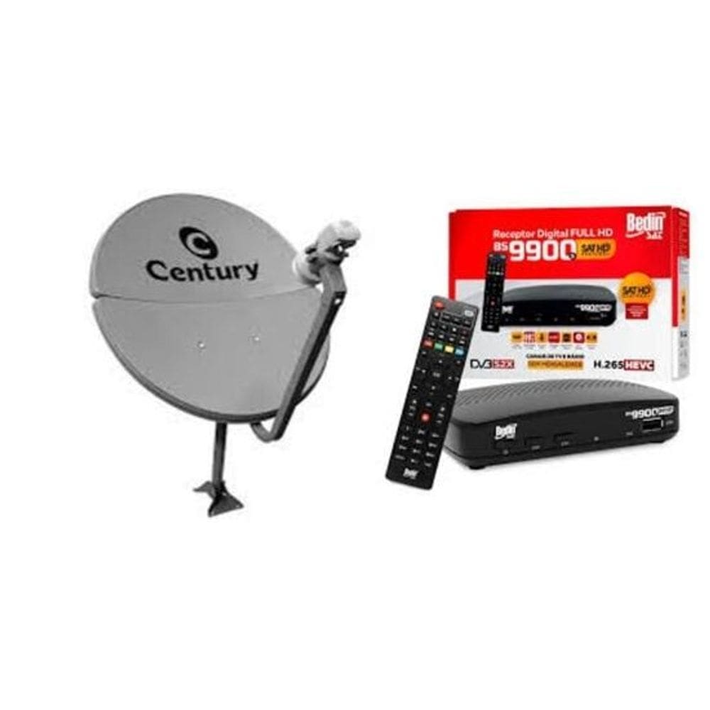 Nova Parabólica Century Bipartida 60cm com Conversor Bedin Sat Hd BS9900