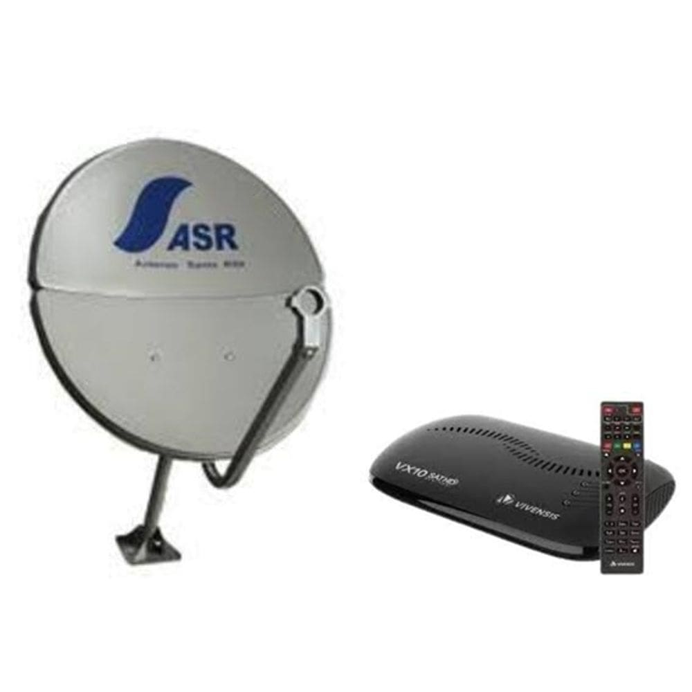 Nova Parabólica ASR Santa Rita Bipartida 60cm com Conversor Satélite Vivensis VX10 SatHD