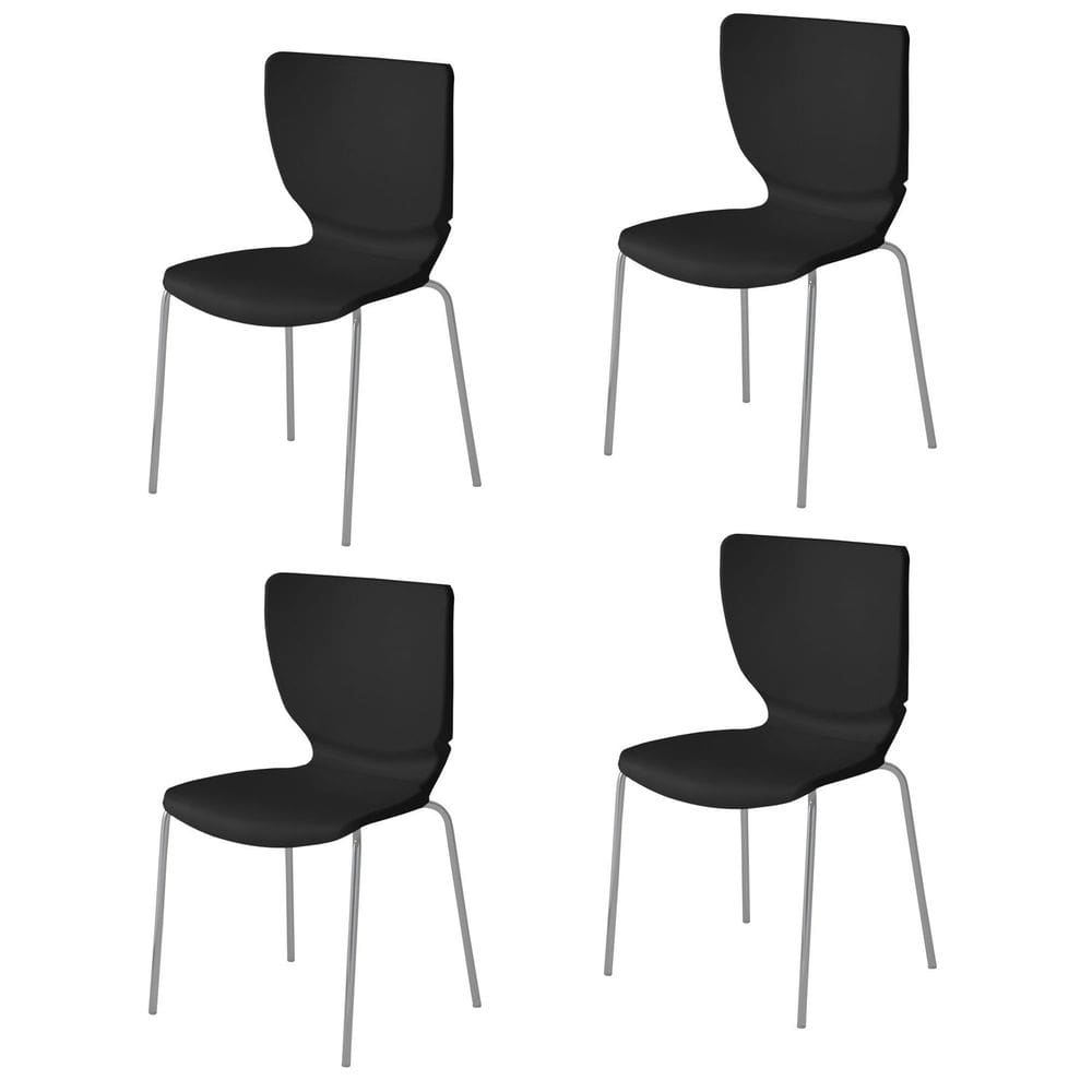Conjunto 4 Cadeiras Empilháveis Mono Preto/Prata
