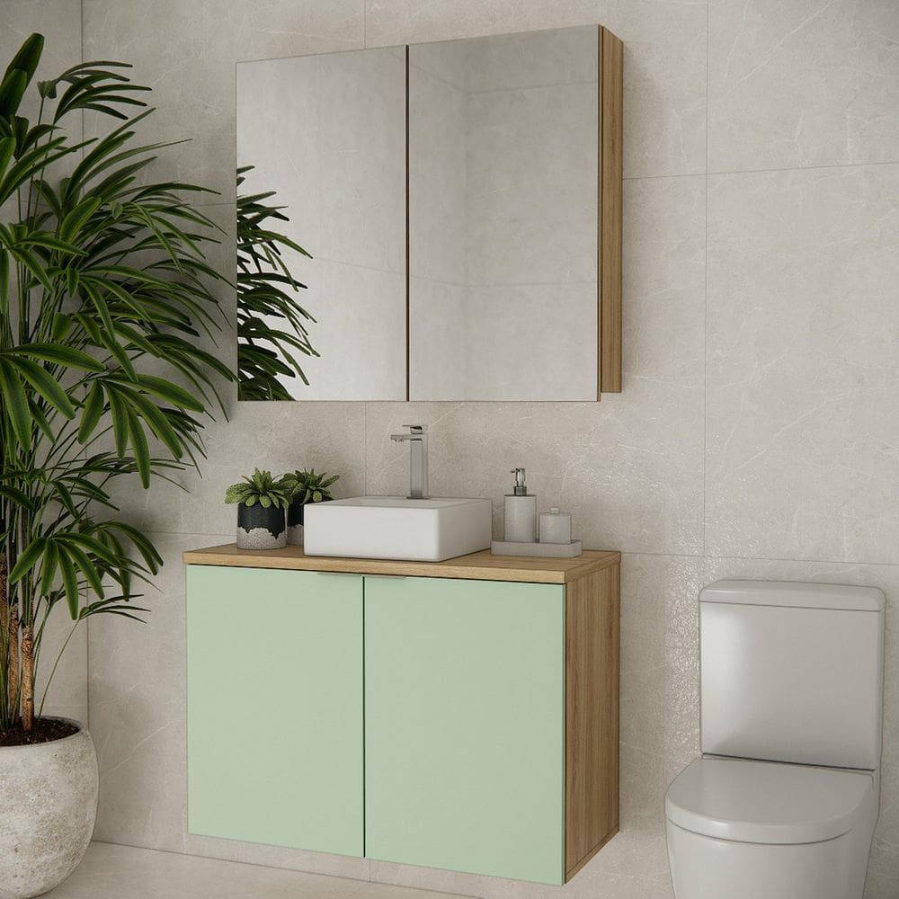 Conjunto de Banheiro 90cm X 145cm Marrom Carvalho/ Verde