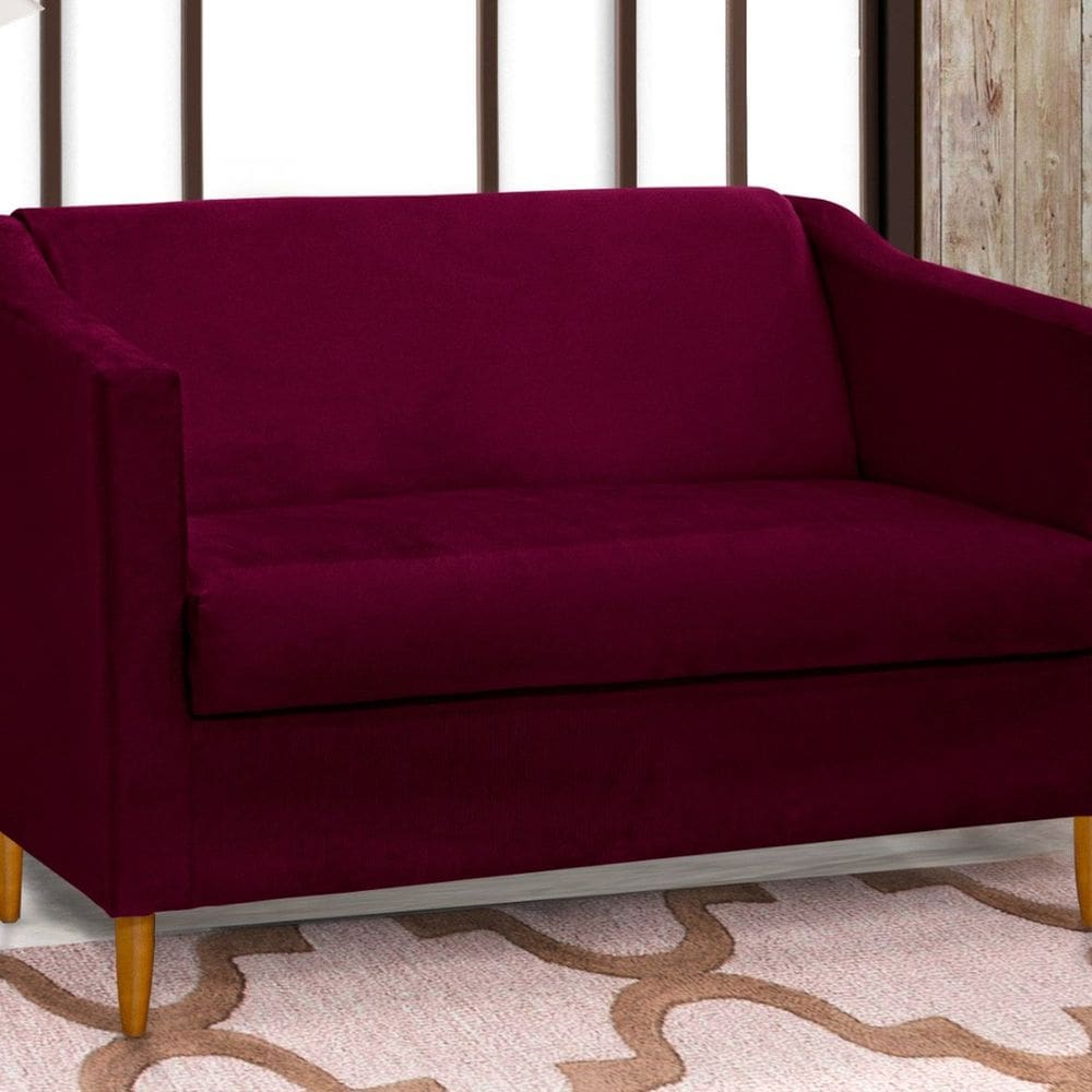 Sofá 2 Lugares Namoradeira em Suede Tila Vermelho Bordô