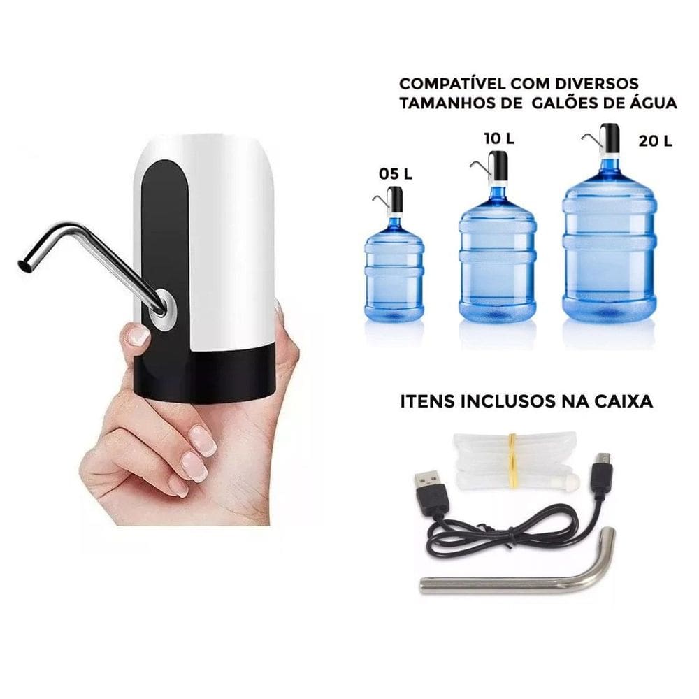 Bomba Para Galão Água Elétrica Garrafão Torneira Filtro USB