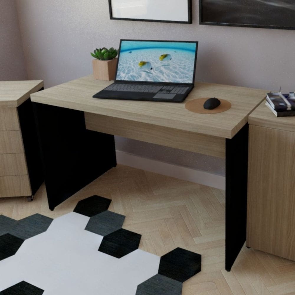Mesa para Escritório 130cmx60cm Preto/Carvalho Mel