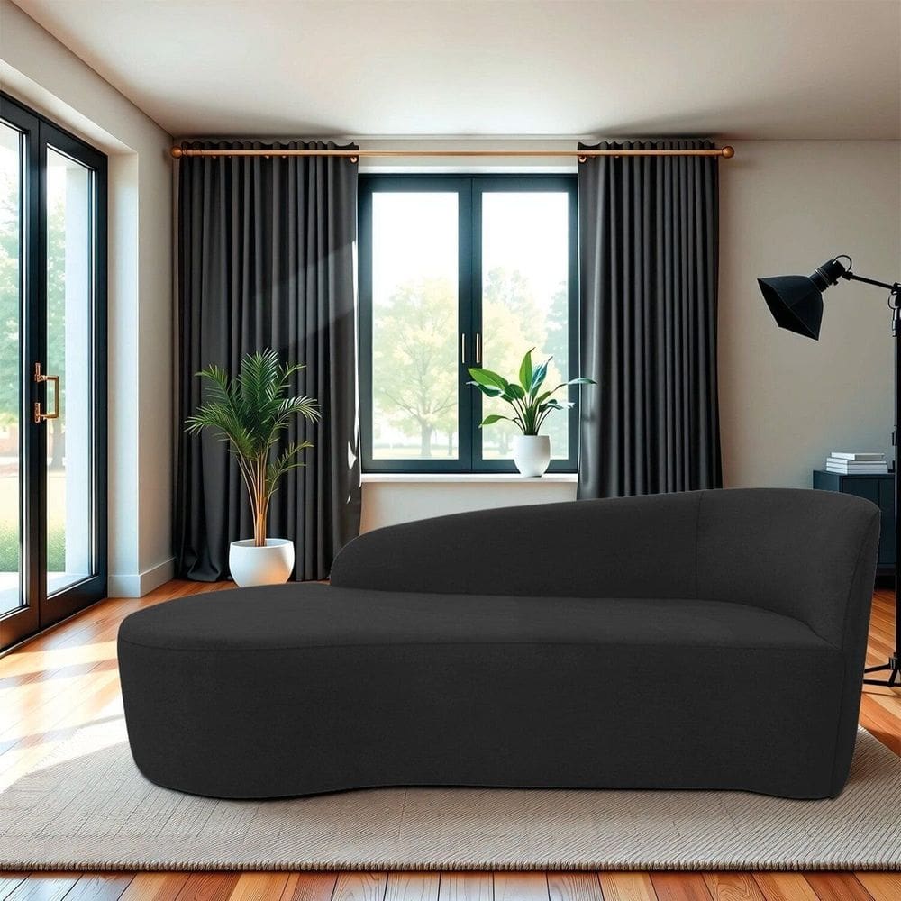 Recamier Curvo Orgânico 160cm 2 Lugares Lado Esquerdo para Sala de Estar Bouclé Paris Preto