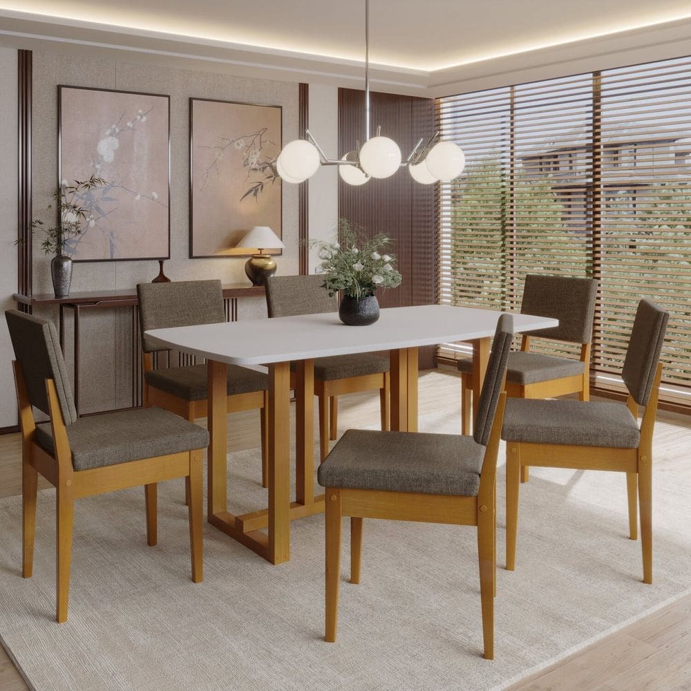Conjunto para Sala de Jantar Filadélfia Tampo Oval 170cm com 6 Cadeiras em Madeira Maciça Miami Cerejeira/Off White/Grafite