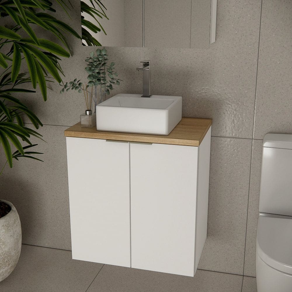 Gabinete de Banheiro 60cm Gab4008 Marrom Branco / Carvalho