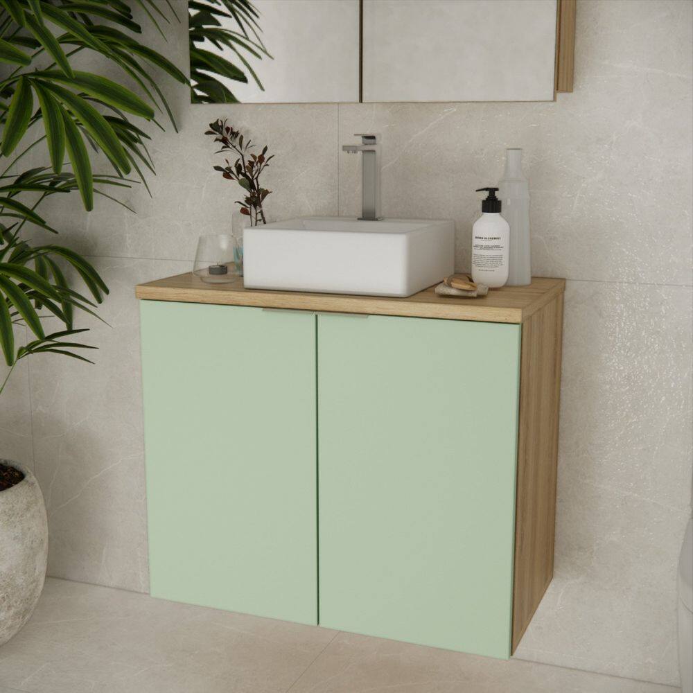 Gabinete de Banheiro 75cm X 65cm Marrom Carvalho / Verde