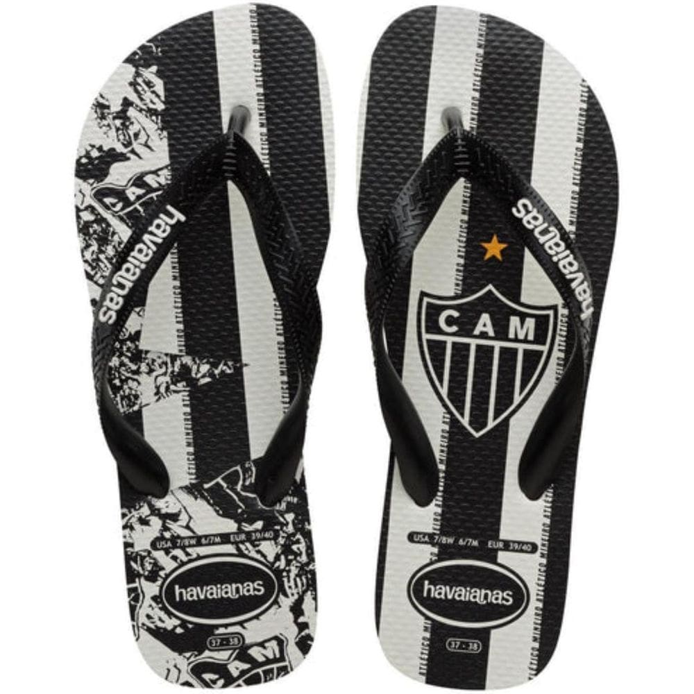 Chinelo Havaianas Top Times Atlético Masculino - Preto e Branco
