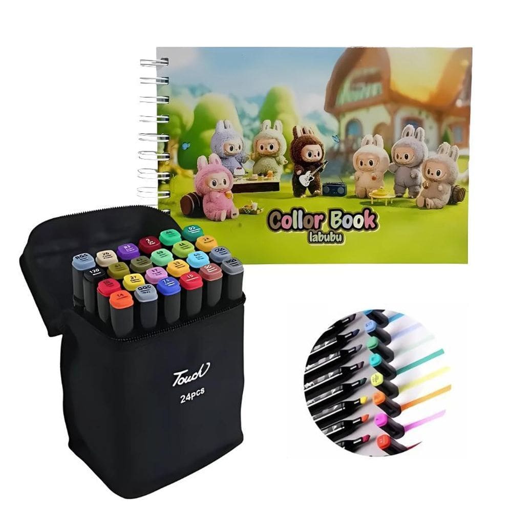 Kit Livro Labubu + 24 Canetinhas Para Colorir Inclusas