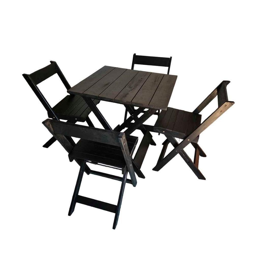 Kit Mesa Com 4 Cadeiras Dobráveis Em Eucalipto Natural Preto