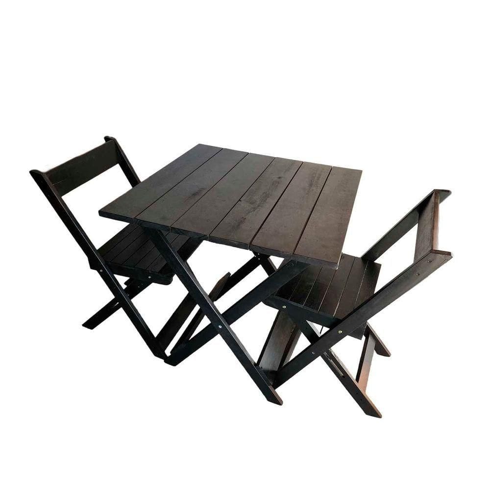 Conjunto De Mesa Para Bar 2 Cadeiras Dobráveis Em Madeira Preto