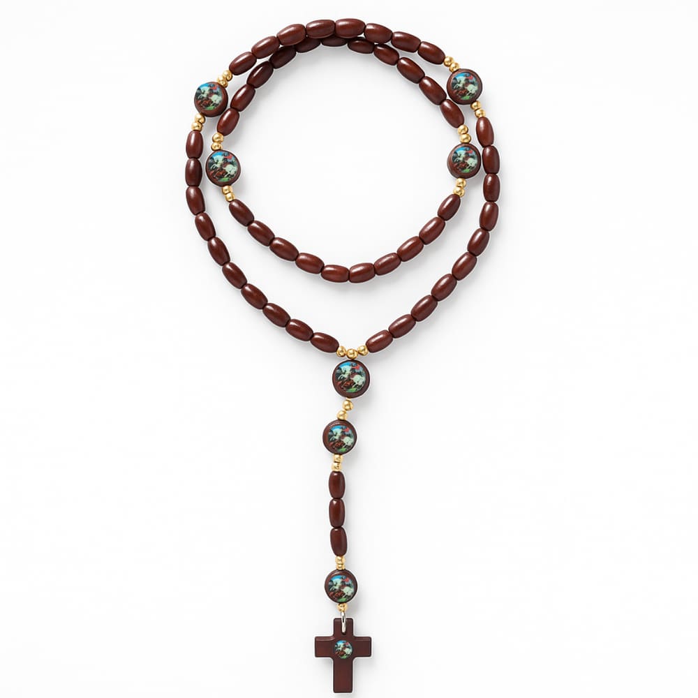 Terço Madeira São Jorge Conta 8mm 45 cm Marrom