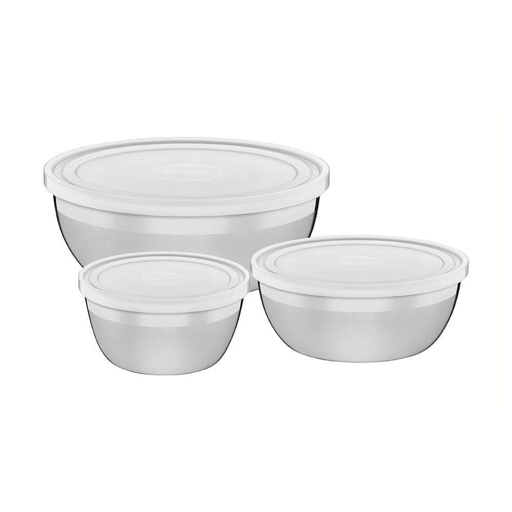 Jogo de Potes em Aço Inox com Tampa Plástica Tramontina Freezinox 3 Peças 64220160