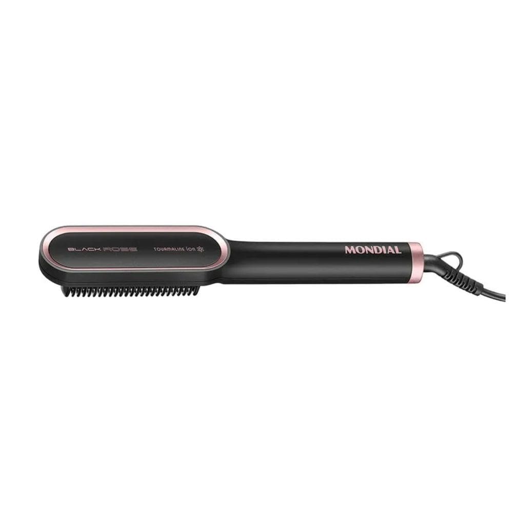 Escova Alisadora Mondial Black Rose com Tourmaline Íon 36W Preto/Rose Bivolt - EA-07