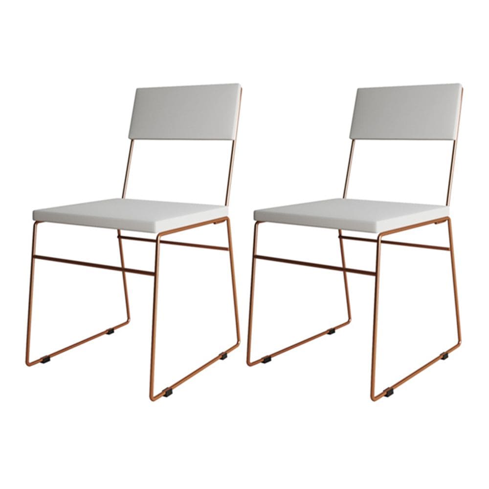 Kit 2 Cadeiras de Jantar Málaga Assento Corino Branco Base Cobre