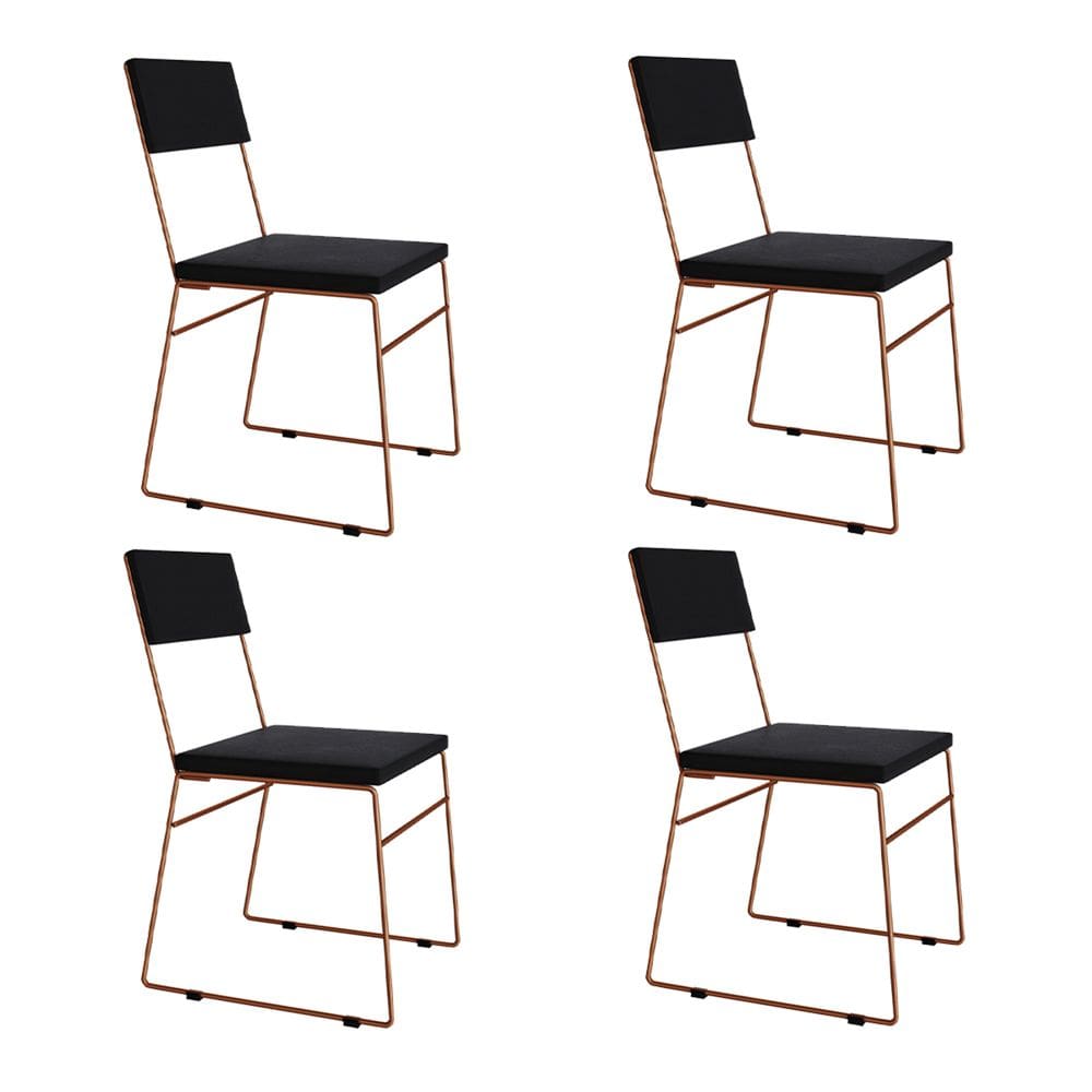 Kit 4 Cadeiras de Jantar Málaga Assento Veludo Preto Base Cobre