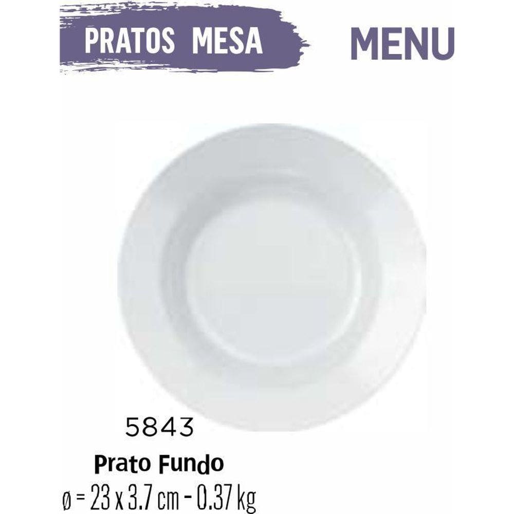 Jogo De Prato Menu 04 Pratos Fundos - 23Cm Cerâmica Branca