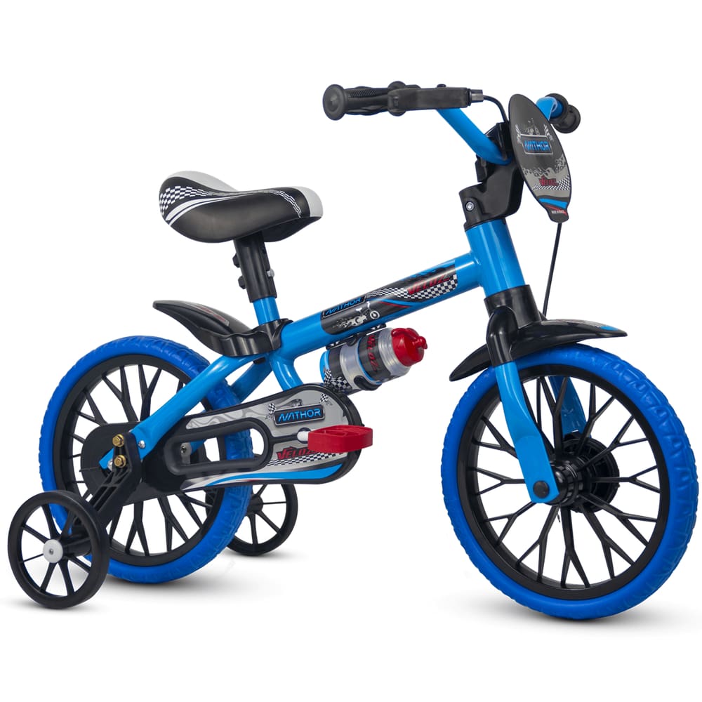Bicicleta Infantil Aro 12 Veloz 2 Nathor Menino Cor Azul ePreto